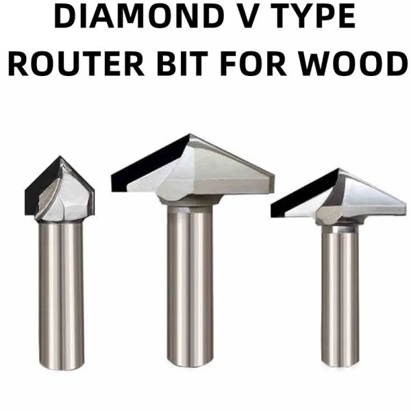 Herramientas de carpintería de madera Diamante V Tipo de enrutador Mdf Bits 1/2 Shank PCD CNC Fresco de madera Cutter v