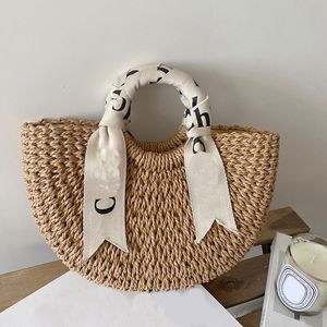 Woody Beach Bag Designer Tassen voor vrouwen Handtassen Straw Weave Single Riem Schoudertas Hommes Sacoche Outdoor Raile Letters Emmer Bag Trendy XB168 C4