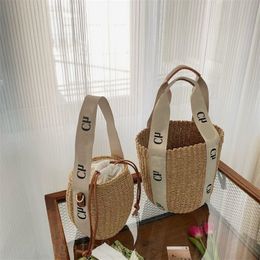 Woody bucket messenger bag designer draagtas voor vrouwen winkelen natuurlijke kleur sac weave luxe mode strozak crossbody ins zomer populair klassiek xb015