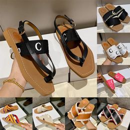 Woody Sandales Pour Femmes Créateur De Mode Féminine Tissu Glisser Talons Plats Noir Blanc Lettre Mules Filles Tendance Bout Ouvert Robe Décontractée Mocassins