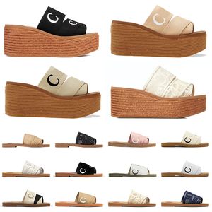 Woody Wedges Espadrilles Designer Slippers Chloa Woodys Platte Muiltjes vrouw Chleo Linnen Slippers Luxe Beroemde Dames Bont OG Originele Loafers Sandaal Fuzzy Mule Schoenen