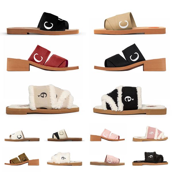 Sandalias Woodys para mujer, mulas amaderadas, diapositivas planas, tacón alto, bronceado claro, beige, blanco, negro, rosa, encaje, letras, tela, zapatillas de lona, sandalias de verano para mujer, diapositivas