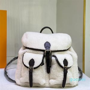 Sac à dos en laine avec lettres de mode, sac à dos d'hiver, sacs à bandoulière avec cordon de serrage, bourse de grande capacité, poches