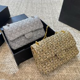 Bolsa de lana Diseñadora de hombro para mujer 26 cm Tweed Sequin Diamond Diamond Hardware Hardware de metal Hebilla de lujo Luxury Matelasse Crossbody Bag Bolsas de maquillaje