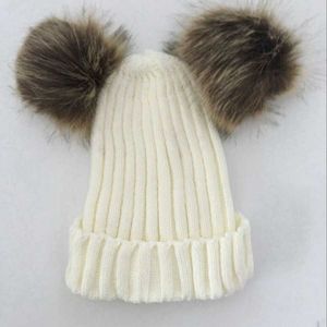 Chapeau tricoté en boule de laine automne hiver Parent-enfant Double boule laine chapeau femme pull chapeau