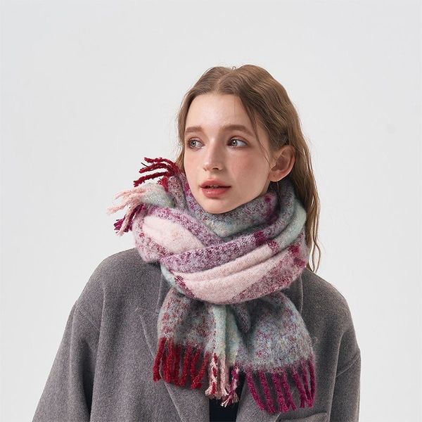 Écharpe à franges en laine mélangée pour vêtements d'extérieur d'hiver pour femmes, écharpe chaude