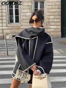 Mezcla de lana pelaje elegante para mujeres sueltas con moda de manga larga de manga de manga larga abrigos femeninos 2023 otoño invierno chaqueta l230905