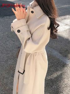 Wool Blends Dames met dames met dikke winter nieuwste Koreaanse versie Lang losse en dunne jas vrouwen herfst en kleding 230107