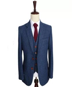 Wool Blue Wedding Tuxedos Herringband Retro Gentleman Style Aangepaste Men039S Suits Tailor Suit Blazer Suits For Men Jacketp1815670