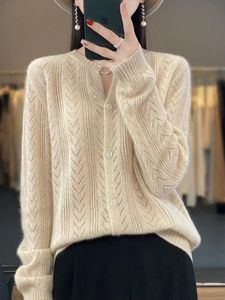 Cardigan en laine pour femmes, vêtements d'extérieur, pull à col rond, hauts à manches longues, tricots, Style coréen, vêtements d'extérieur, Crochet 240112