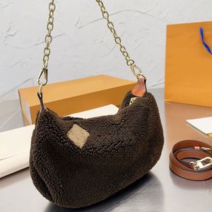 Chaîne en laine sac à bandoulière petite pochette en peluche portefeuilles lettres de mode fermeture à glissière porte-monnaie matériel doré femmes sacs à main sac à main 23 cm