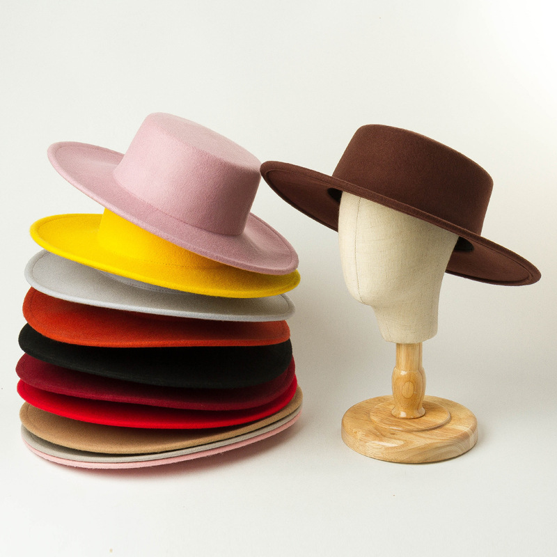 Sombreros de fieltro de lana para niños, gorros flexibles de ala ancha para niñas, accesorios para niños, sombrero plano para niñas, gorro de lana grande A3827