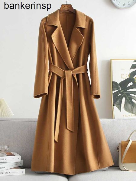 Manteau en laine de luxe Maxmaras Manuelas camel CACHEMIRE FEMME LAINE BLAZER COU CEINTURE DOUBLE3OMB