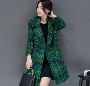 Wollen jas dames slanke middellange tweed jas vrouwelijk hoogwaardige buitenweergerecht green merk DC4636177814
