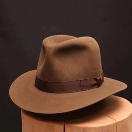 Laine Fedora chapeau Vintage doux feutre chapeaux hommes Trilby chapeaux chapeaux homme casquette rétro Fedora chapeau femmes NZ354 240111