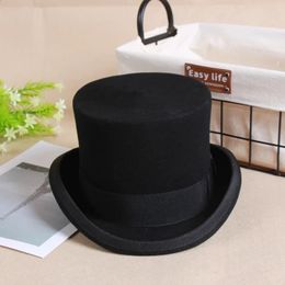 Sombrero plano de lana para hombre, sombreros Fedora de moda, gorra de mago de Panamá versátil, correa cilíndrica para caballero, Steampunk, Unisex, elegante 240130