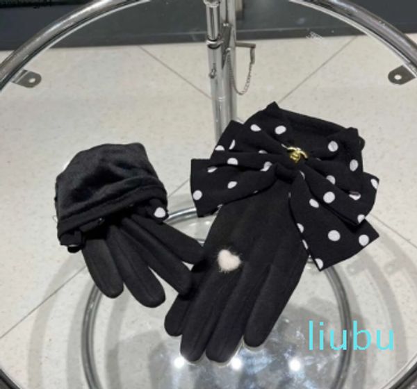 Gants en laine pour femmes, décoration de ruban à pois, gants à cinq doigts pour fille, cadeau d'hiver, boîte incluse