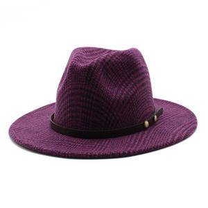 Chapeaux en laine fedora pour hommes et femmes, chapeaux feutrés à large bord, avec boucle de ceinture, classique, simple, plaid d'hiver, luxe, chaud, en laine