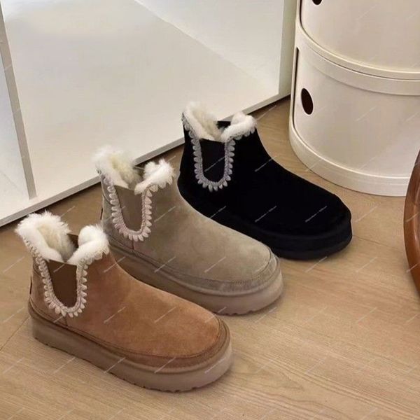 Laine intégrée femmes bottes de neige d'extérieur plate-forme courte en peau de mouton Tasman Tazz châtaignier sable graine de moutarde beige cheville d'hiver australienne