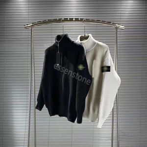 Chaqueta de lana Diseñador Cardigan Suéter Cardigan Punto Stones Island S Carta de moda para hombre Blanco Negro Ropa de manga larga Cremallera Jersey Brazalete M-3XL