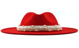Laine Jazz Fedora chapeaux décontracté femmes en cuir perle ruban feutre chapeau blanc rose jaune Panama Trilby casquette de fête formelle 5861CM4746484