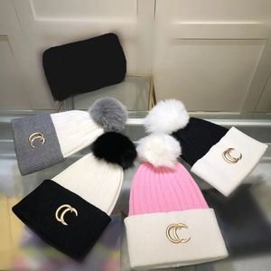 Gorro de punto de lana de diseñador, sombrero de bola de piel de zorro extraíble, sombreros de lujo para hombre, gorra de moda para mujer, gorras para hombre, sombrero de cubo para mujer