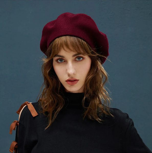 Bérets tricotés en laine pour femmes, chapeaux d'hiver à rayures françaises, haut à carreaux, casquette militaire, chapeau de peintre, rouge, noir, bleu, 240229