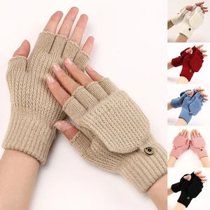 Laine tricotée sans doigts gants hiver chaud hommes femmes exposés doigt mitaines en plein air main poignet plus chaud Flip gants pour femmes