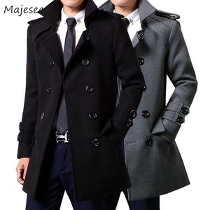 Laine hommes hiver Long manteau grande taille 3XL gris Double boutonnage grandes poches tout match Simple classique hommes pardessus de haute qualité chaud
