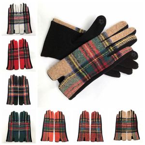 Wol plaid mode warme handschoenen voor dames fietshandschoenen herfst winter geruite warme handschoenen 7-styles RRA2009