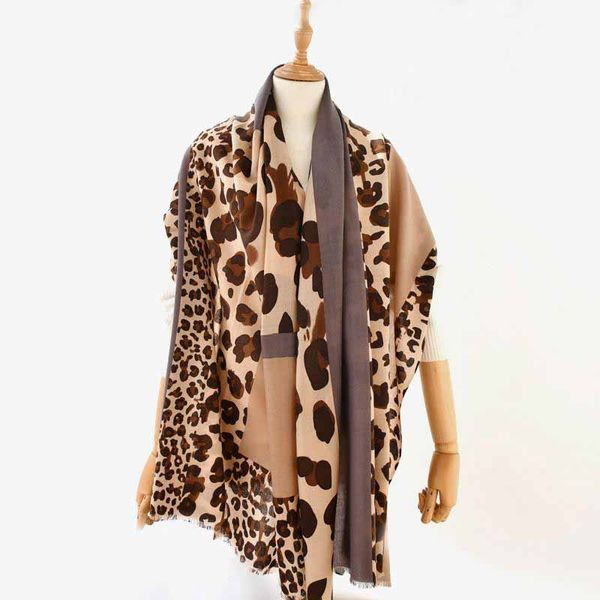 Bufanda de lana para mujer con estampado de leopardo, bufandas largas finas para otoño e invierno, chal de bandana cálido, regalo chic de moda para mujer y niña