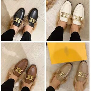 Wollen pantoffel Ontwerpers schoenen voor Dames Echt leer Klassiekers gesp Dames sandalen Luxe Casual Platte Dames Nieuwigheid pantoffels met doos