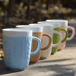 Tazas de cerámica en forma de hilo de lana con alto valor estético, tazas de agua pequeñas y frescas con hilo de lana, tazas de café resistentes al calor LT708