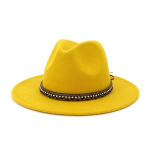 Chapeau Trilby en laine feutre Jazz Fedora chapeaux hommes femmes robe large bord Panama chapeau formel Gambler Gangster casquette en noir jaune