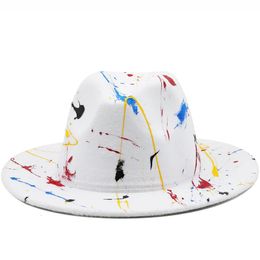 Wol vrouwen mannen graffiti fedora hoed voor winter herfst elegante dame gangster trilby voelde Homburg Church Jazz Hat 55-58cm 240322