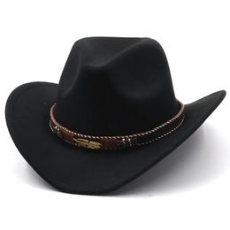 Chapeau de Cowboy occidental en laine pour hommes et femmes, pour Gentleman, Jazz Cowgirl avec Cloche en cuir, casquettes Sombrero d'église, 240126