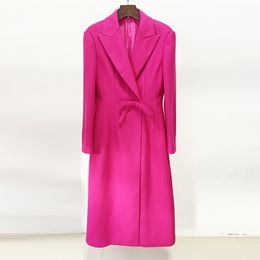 Abrigo largo cruzado de lana detalle lazo rosa doble