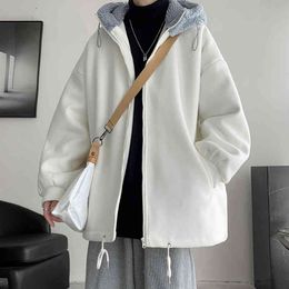Woolen coat 2021 winter new men's hooded woolen windbreaker thickened Korean fashion loose and versatile Street wool coat