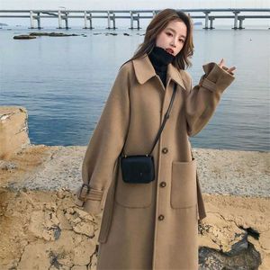 Manteau de laine épaisseur femme mi-longueur automne lâche manteau de laine de laine hiver couteaux chameaux coréens mode de laine de laine et vestes 211130