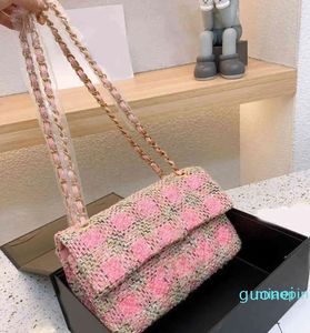 Bolso de diseñador de lana, bolsos con cadena para axila, bolso con cadena para mujer, bolso cruzado con patrón de rejilla, bolso con cadena para mujer