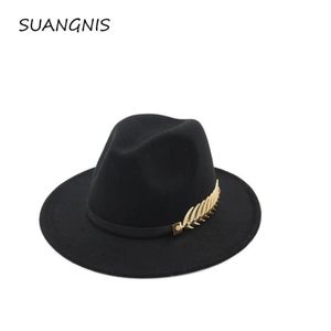 Sombrero de fieltro de lana Panamá Jazz Fedoras Sombreros con hojas de metal Flat Brim Fiest Faily Fail y Stage Top Hat for Women Men Unisex20175673045850