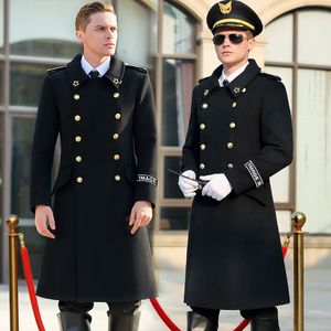 Wollen algemene jas Duitse officier herfst-winteruniform voor heren, middenlengte, dubbele rij knopen, zwarte wollen overjas, tops
