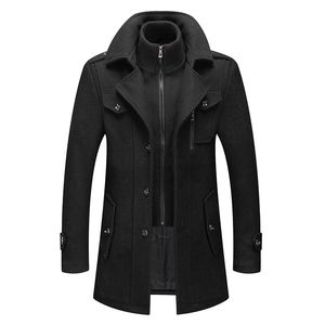 Manteau en laine 4XL automne hiver hommes laine Trench manteaux mode moyenne longue veste mâle Double col fermeture éclair manteau coupe-vent 240123