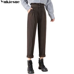 Pantalon en laine pour femme Harem Crayon Automne Printemps Taille haute Taille décontractée Costume Bureau Lady Femme Pantalon Plus Taille 210608