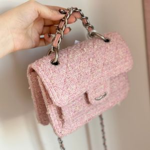 Laine Élégant Femmes Épaule 19cm Tweed Diamant Or Matériel Fermoir Métallique Sac À Main Matelasse Chaîne Bandoulière Maquillage Sac Messenger Sacoche