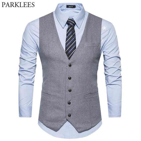 Costume de laine Gilet Hommes Mode Single Breasted Laine Gilet Gilet Hommes Slim Mariage Business Tuxedo Gilets Gilet Homme 210522