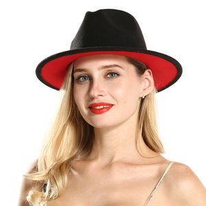 Wollen brede rand vilt dop gentleman europa formele hoed mannen vrouwen zwart rood patchwork floppy jazz panama fedora hoeden chevalier hoed
