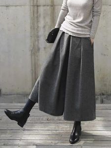 Pantalon en laine à jambes larges Y2k, taille haute, ample, mode femme, jupes épaisses, automne-hiver 2023, 240309