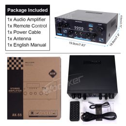 Woopker AK55 Bluetooth Amplificateur HIFI Digital Sound Amp Channel 2.0 pour la voiture à domicile Karaoke 110V / 220V MAX 450W + 450W Subwoofer