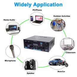 Amplificateur Woopker AK55 RMS 70W + 70W Channel 2.0 Bluetooth 5.0hifi Amplificateur d'alimentation max900w Subwoofer Double micro Radio FM